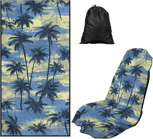 Bulopur Tropical Palm Tree Car Seat Towel Cover Waterproof Sweat Towel Car Seat Cover Anti-Slip Bucket Seat Protector for Swimming Pool Camping Beach Yoga Towels Mat