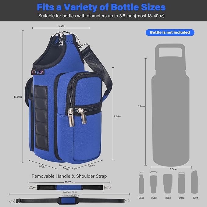 icolor Magnetic Gym Bag Water Bottle Carrier Holder with Phone Pockets & Shoulder Strap,Gym Magnetic Bag 5 Built-in Magnets Gym Accessories Organizer Sling Bottle Bag Pouch Sleeve
