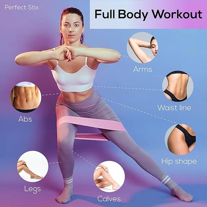 Perfect Stix Booty Bands - 3 Difficulties - Fabric Resistance Bands Set. Non Slip Stretch Bands. Exercise Bands for Legs and Butt. Includes a Pink Mesh Traveling Bag
