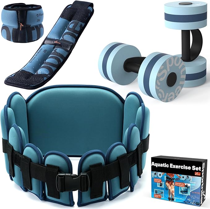 Sportneer Aquatic Exercise Equipment Water Aerobics Combo Set Includes High Density Water Weights Dumbbell Aqua Belt Water Ankle Weights for Pool Exercise Aquatic Therapy Pool Fitness Water Exercise