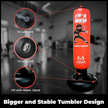 Marwan Sports Punching Bag for Kids with Boxing Gloves Ages 4-12 – 63" Inflatable Boxing Bag for Kids, Fast Rebound Set, Christmas & Birthday Gift for Boys & Girls