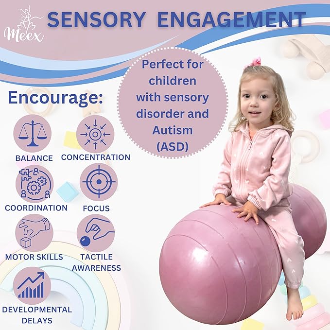 Meex Sensory Peanut Ball for Kids Therapy and Exercise - Enhance Balance, Motor Skills and Physical Therapy Calming Development with Our Yoga Ball - Flexible Seating for Autistic Children
