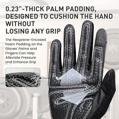 Full Finger Workout Gloves Weight Lifting Touchscreen for Men Women with Padding, Full Hand Gym Exercise Gloves Male Female, Non Slip Fitness Gloves Extra Grip for Cycling Climbing Hiking