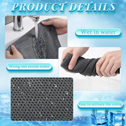 Honoson 10 Pack Cooling Towels Bulk - 47"x12" Soft Breathable Ice Towels for Neck & Face, Portable Chilly Rags Microfiber Sweat Rags for Yoga, Sports, Gym, Workout & Fitness(Dark Gray)
