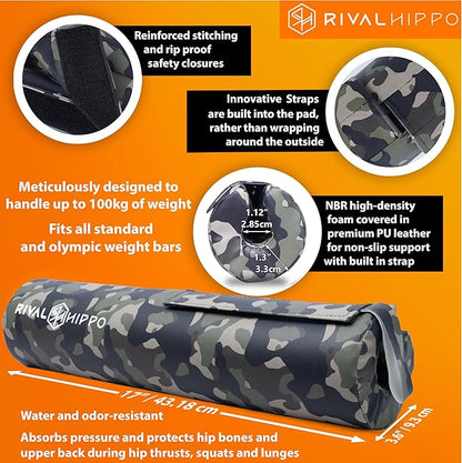 Premium Hip Thrust and Squat Pad - Non-Slip Barbell Pad for Comfortable Squats, Lunges, Glute Bridges; Built-In Safety Straps, Reinforced PU Leather Cover - Olympic Bar and Smith Machine
