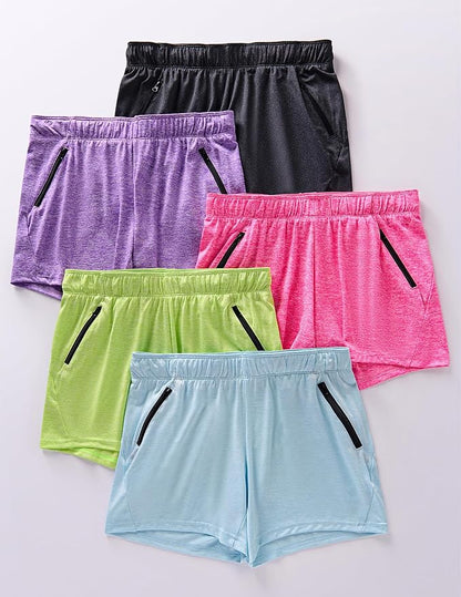 Liberty Imports 1 or 5 Pack Womens Lounge Workout Shorts with Zipper Pockets 5" Inseam Lightweight Athletic Casual Shorts