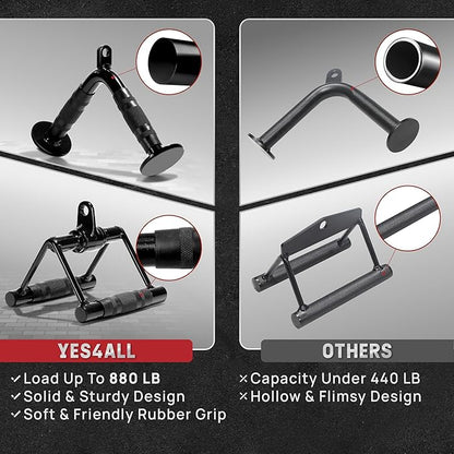 Yes4All Cable Machine Attachment, Row Handles, Tricep Rope, Straight Bar, V Bar, LAT Pulldown Accessories Load 880 LB for Home Gym
