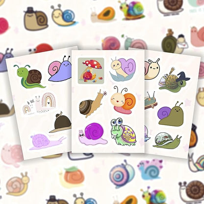 BulbaCraft 100Pcs Snail Stickers for Water Bottle and Laptop - Snail Party Supplies & Decorations, Waterproof Vinyl Decals, Cute Animal and Nature Stickers, Gifts for Women & Men