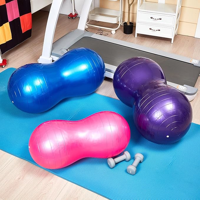 Jexine Peanut Ball for Kids Therapy - 3-Piece Anti-Burst Set, Yoga Balance Exercise Ball for Pregnancy & Home Gym, Includes 1 Pump & 3 Size Options