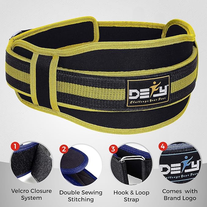 DEFY Weight Lifting Belt Lumbar Support with Neoprene Double Back Belt 5 Inches Wide Gym Training Fitness Exercise Bodybuilding Firm and Comfortable with Back Injury Protection