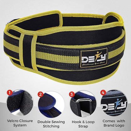 DEFY Weight Lifting Belt Lumbar Support with Neoprene Double Back Belt 5 Inches Wide Gym Training Fitness Exercise Bodybuilding Firm and Comfortable with Back Injury Protection