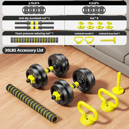 Adjustable Dumbbell Set, 10-90lbs Free Weights with Connector – 4 in 1 Dumbbells, Barbell, Kettlebell & Push Up Stand, Adjustable Weights Set for Home Gym Fitness Equipment for Men & Women
