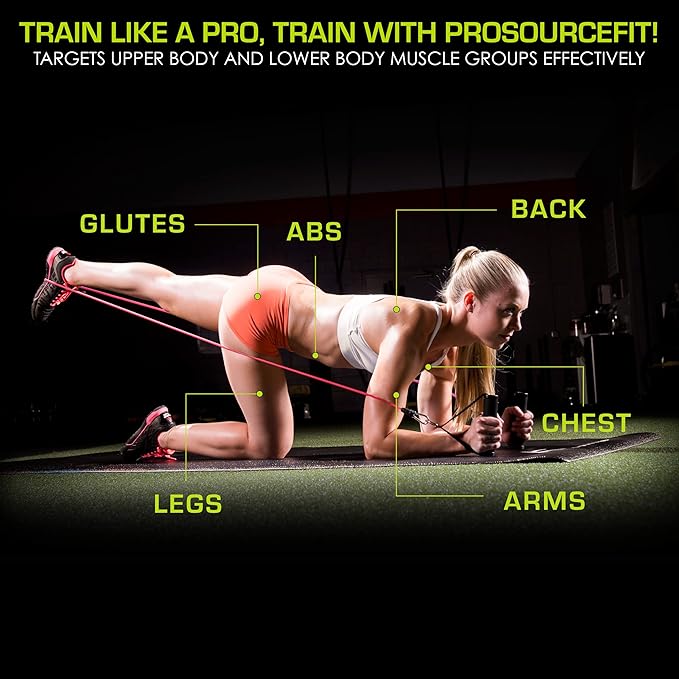 ProsourceFit Single Stackable Resistance Bands with Door Anchor and Exercise Guide, 8-12 LB, Heavy Duty Fitness Tube for Full-Body Exercises and Home Workouts