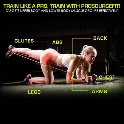 ProsourceFit Single Stackable Resistance Bands with Door Anchor and Exercise Guide, 8-12 LB, Heavy Duty Fitness Tube for Full-Body Exercises and Home Workouts