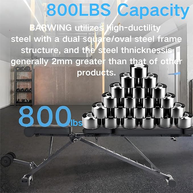 BARWING Adjustable Foldable Portable Weight Bench for Home Gym,700-800LBS Flat Incline Decline Workout Bench for Full Body Workout Easy Assembly for Home Gym