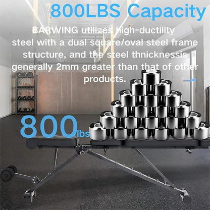 BARWING Adjustable Foldable Portable Weight Bench for Home Gym,700-800LBS Flat Incline Decline Workout Bench for Full Body Workout Easy Assembly for Home Gym