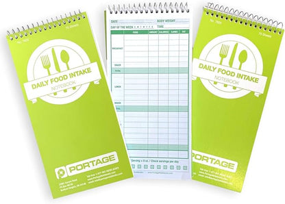 Portage Food Diet Journal - Notebook for Daily Food Intake with Template to Track Calories, a Diet Diary, Meal Tracker – 4 x 8 Inches, 70 Sheets, 140 Pages, (Pack of 3)