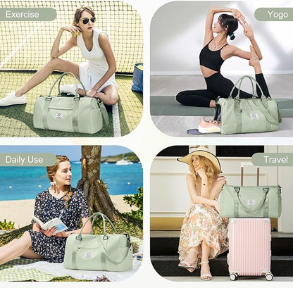 Gym Bag for Women with Shoes Compartment,Small Duffel Bag Sport bag with Toiletry Bag Overnight Travel Tote Bags Weekender Carry on Bag Personal Item Bags for Airlines Grass Green