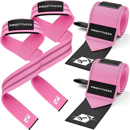ProFitness Wrist Wraps for Weightlifting with Premium Lifting Straps - Weight Lifting Wrist Wraps and Gym Straps Ideal for Men & Women Workout & Training - Workout Straps with Wrist Support