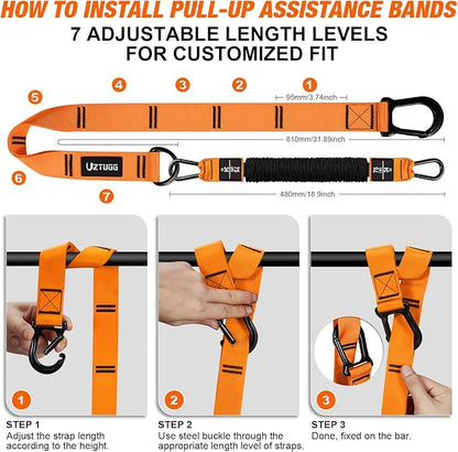 Heavy Duty Pull Up Assistance Bands, Pull Up Assist Band with Dual Foot Rests for Men, Home Gym Strength Training Equipment for Pull Up Bar, Adjustable 4 Resistance Bands for Back Workout