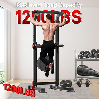 Outdoor Basic Power Tower, Pull Up Bar and Dip Station for Home Gym, 1400LBS Weight Capacity, Adjustable Height, Heavy Duty Steel Frame for Calisthenics, Strength Training Fitness Equipment