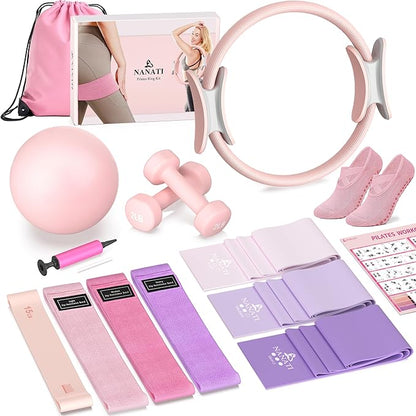Pilates Kit, Pilates Essential Kit for Women, Pilates Equipment with 14.5" Pilates Ring and Ball, Resistance Bands,Dumbbells & Grip Socks Accessories, Home Pilates Workout Kit for Starter