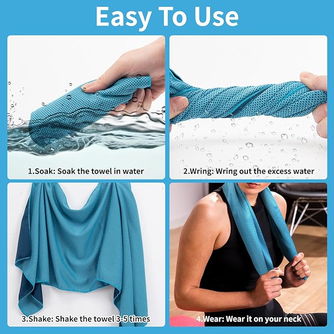 YESLIFE 4 Pack Cooling Towels 40"x12", Gym Towels for Men and Women, Soft Breathable Workout Towels for Yoga, Running, Sport, Workout, Camping, Fitness & More (Light Blue, Green, Purple, Black)