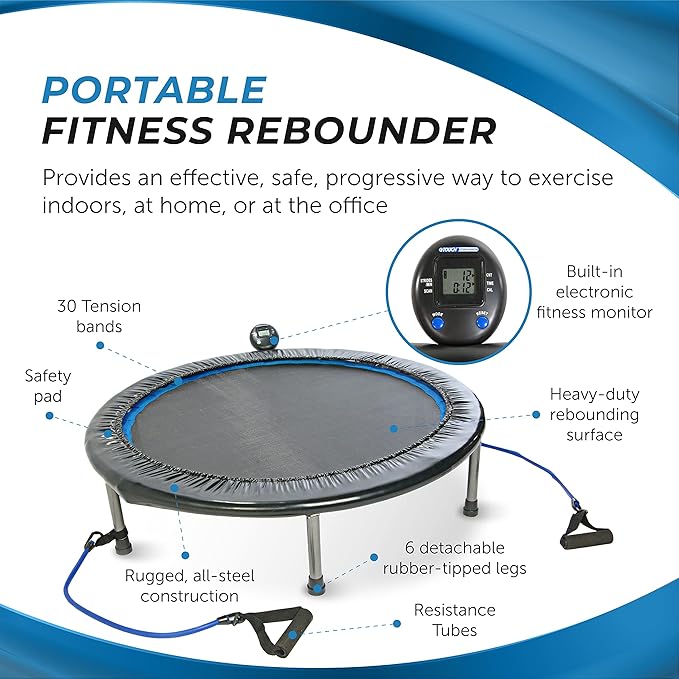 Stamina Folding Trampoline with Smart Workout App, Black - Portable Fitness Rebounder for Home Gym, Cardio & Strength Training, Jumping Exercise Equipment