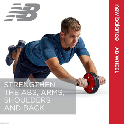 New Balance Ab Wheel - Abdominal Roller Trainer Non Skid Wheels with Sure-Grip Handles, Black/Red