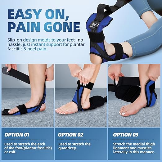 Foot and Calf Stretcher Stretching Strap For Plantar Fasciitis, Heel Spurs, Foot Drop, Achilles Tendonitis & Hamstring. Yoga & Leg Stretch Strap. (Blue)