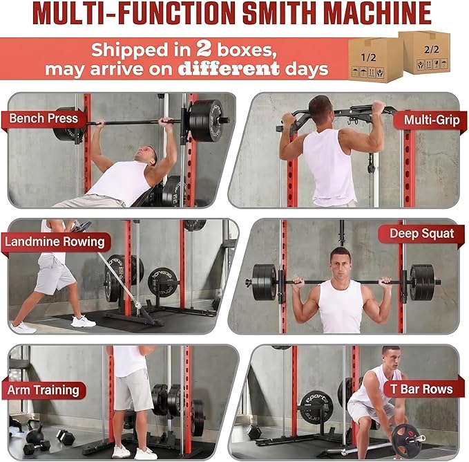 OPPSDECOR All-in-One Adjustable Smith Machine with LAT-Pull Down System Multi-Function Power Cage for Home Gym Cable Crossover Squat Rack of Workout Machine Training Equipment with Attachments