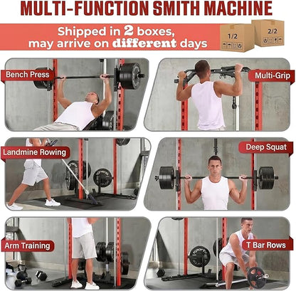 OPPSDECOR All-in-One Adjustable Smith Machine with LAT-Pull Down System Multi-Function Power Cage for Home Gym Cable Crossover Squat Rack of Workout Machine Training Equipment with Attachments