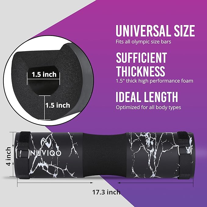 Barbell Pad Squat Pad for Lunges and Squats - Hip Thrust Pad for Standard and Olympic Bars - Provides Cushion to Neck and Shoulders While Training