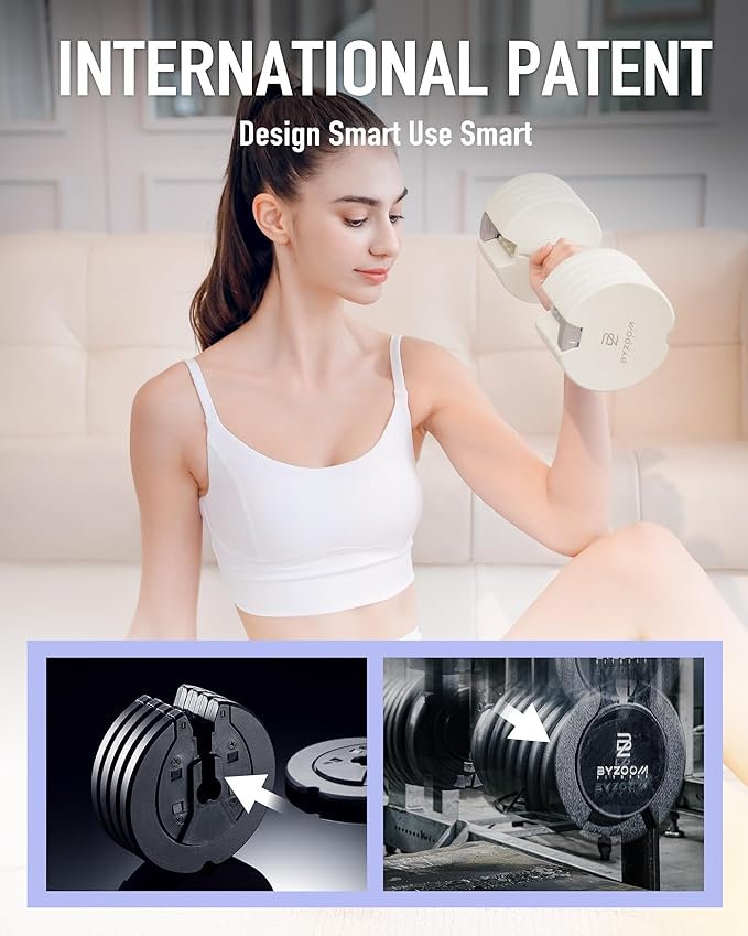 BYZOOM FITNESS Pure Series Adjustable Dumbbell - 12.5/25/27.5/75lb - ONE UNIT OR PAIR(check QTY before purchase) - 5-in-1/ 10-in-1 / 21-in-1 Flexible Hand Weights for Home Gym, Strength Training & Fitness Workouts, White OR Black