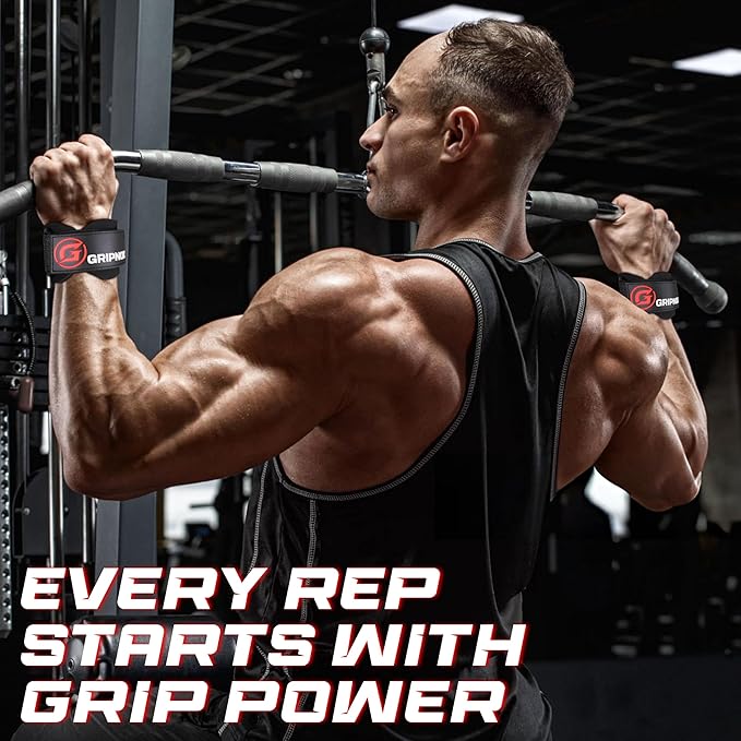 Premium Weight Lifting Grips & Straps for Deadlifts & Powerlifting – Anti-Slip Leather and Rubber Grip with Padded Wrist Wrap Support –