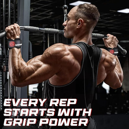 Premium Weight Lifting Grips & Straps for Deadlifts & Powerlifting – Anti-Slip Leather and Rubber Grip with Padded Wrist Wrap Support –