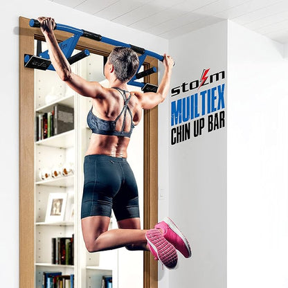 STOZM MultiEx Chin Up Bar – Doorway Chin Up Bar with Multiple Color Options, Push Up Capability, TPE-Protected Grip Positions, Smart Locking Mechanism and 450lbs Weight Capacity