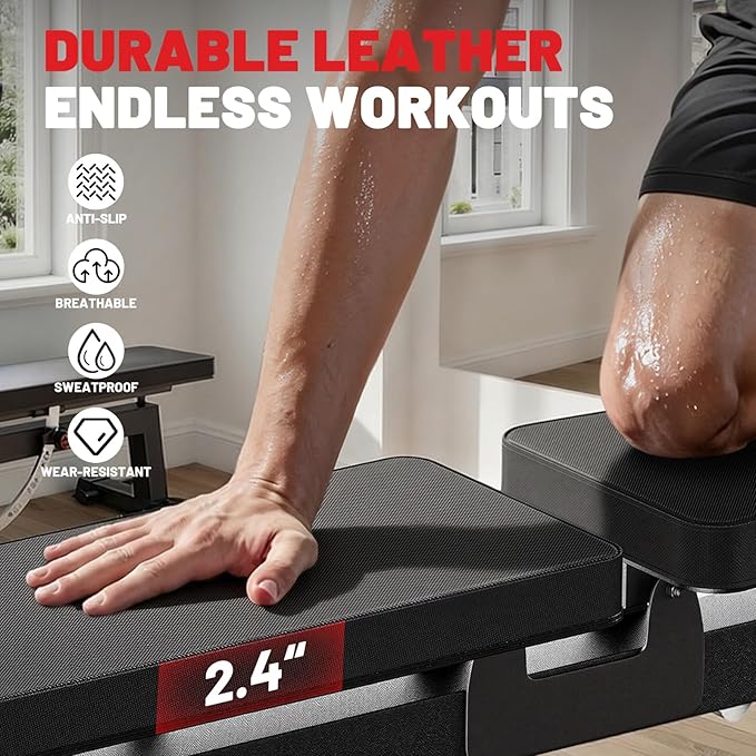 PAPABABE Adjustable Weight Bench with Weight Set, Heavy-Duty Workout Bench with Two-Way Angle Adjustment, Comfortable Extended & Easy-to-Clean Backrest, Transport Wheels & Easy Mobility for Home Gym