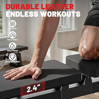 PAPABABE Adjustable Weight Bench with Weight Set, Heavy-Duty Workout Bench with Two-Way Angle Adjustment, Comfortable Extended & Easy-to-Clean Backrest, Transport Wheels & Easy Mobility for Home Gym