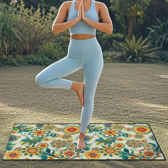 Bulopur Boho Floral Beach Towel Car Seat Bucket Terry Cloth Seat Covers Blanket Absorbent Soft Fabric Blue Sweatproof Beach Yoga Towels Car Decor Accessories