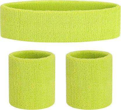 ONUPGO Sweatband Set Sports Headband Wristband Set Sweatbands Terry Cloth Wristband Wrist Sweatband Headbands Moisture Wicking Sweat Absorbing Head Band