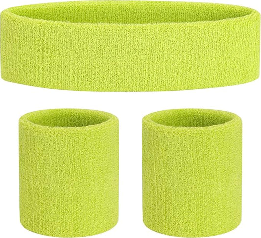 ONUPGO Sweatband Set Sports Headband Wristband Set Sweatbands Terry Cloth Wristband Wrist Sweatband Headbands Moisture Wicking Sweat Absorbing Head Band