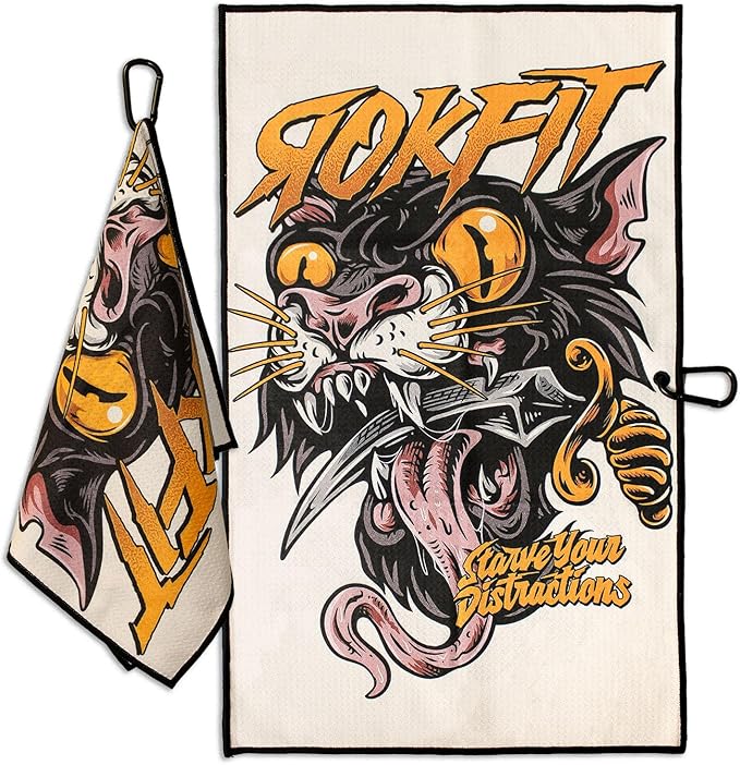 RokFit Gym & Golf Towel – Multi-Use, Quick-Dry, Durable Utility Towel with Bold Graphic and Carabiner Clip (Starve Your Distractions)