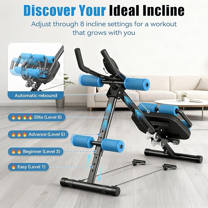 EPHESPORT Multifunctional Ab Machine, Crunch & Sit-Up Core Trainer for Stomach & Ab Workout, Adjustable & Foldable Exercise Equipment, Knee/Back Support, Full Body Workout for Home Gym