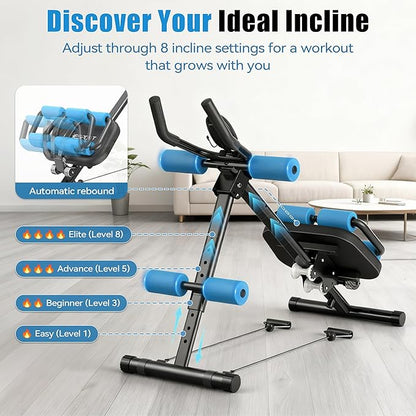 EPHESPORT Multifunctional Ab Machine, Crunch & Sit-Up Core Trainer for Stomach & Ab Workout, Adjustable & Foldable Exercise Equipment, Knee/Back Support, Full Body Workout for Home Gym