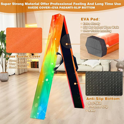 MARFULA 6 FT / 8 FT / 9 FT Folding Gymnastics Beam Foam Balance Floor Beam - Extra Firm - Suede Cover - Anti Slip Bottom with Carry Bag for Kids/Adults Home Use