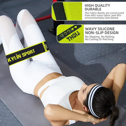 KYLIN SPORT Fabric Loop Resistance Band Non-Slip Workout Bands Hip Bands Hip Booty Exercise Resistance Band Workout Loop Bands for Legs and Butt, Activate Glutes and Thigh (Set of 3)