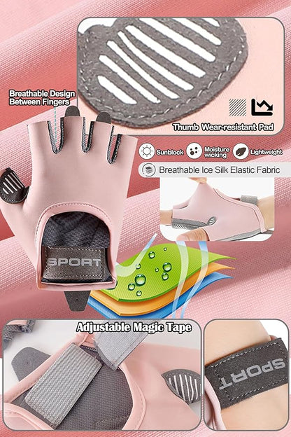 Fingerless Cycling Gloves Women Anti-Slip Shockproof Mesh Lightweight Workout Gloves Gym Exercise Fitness Rowing