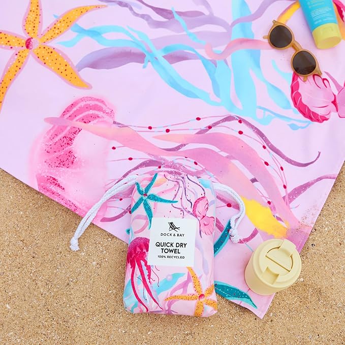 Dock & Bay Kid's Towel - Quick Dry, Sand Free - Compact, Lightweight - 100% Recycled - Includes Bag - Ready for This Jelly - Large (160x90cm, 63x35)