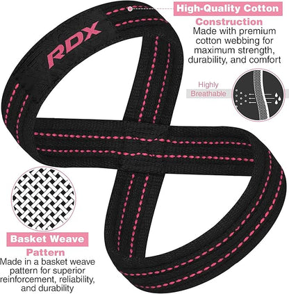 RDX Weight Lifting Straps Figure 8, Anti Slip Strap with Cuffs Wrist Support for Gym Workout Deadlift Powerlifting Bodybuilding Weightlifting, Fitness Strength Training, Hand Bar Grip for Men